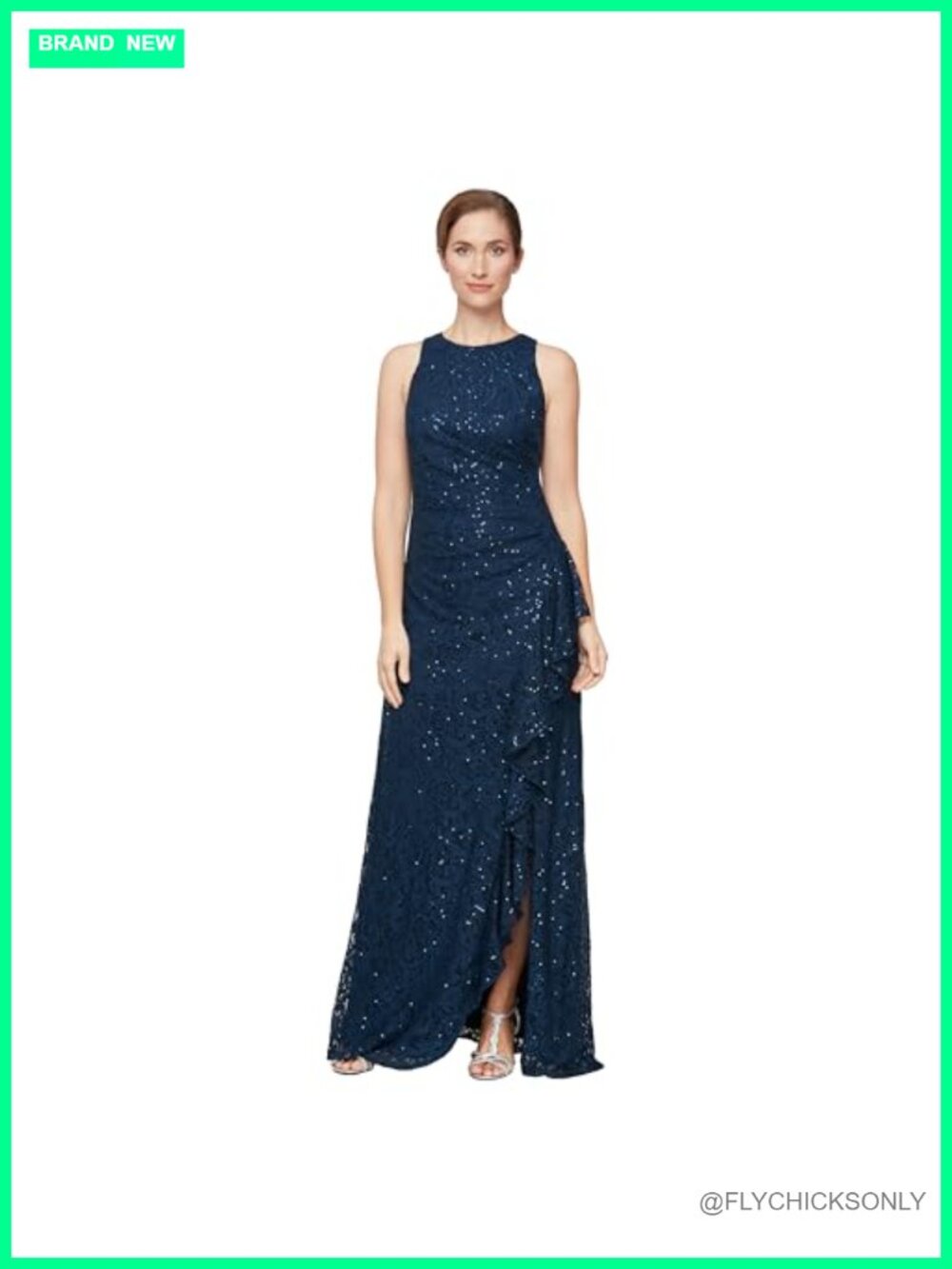 Long Sleeveless Lace Formal Mother of Bride Dress Ruffle Slit